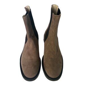 Stuart Weitzman Cline Sleek Chelsea Boots in Taupe Suede, Size 8.5